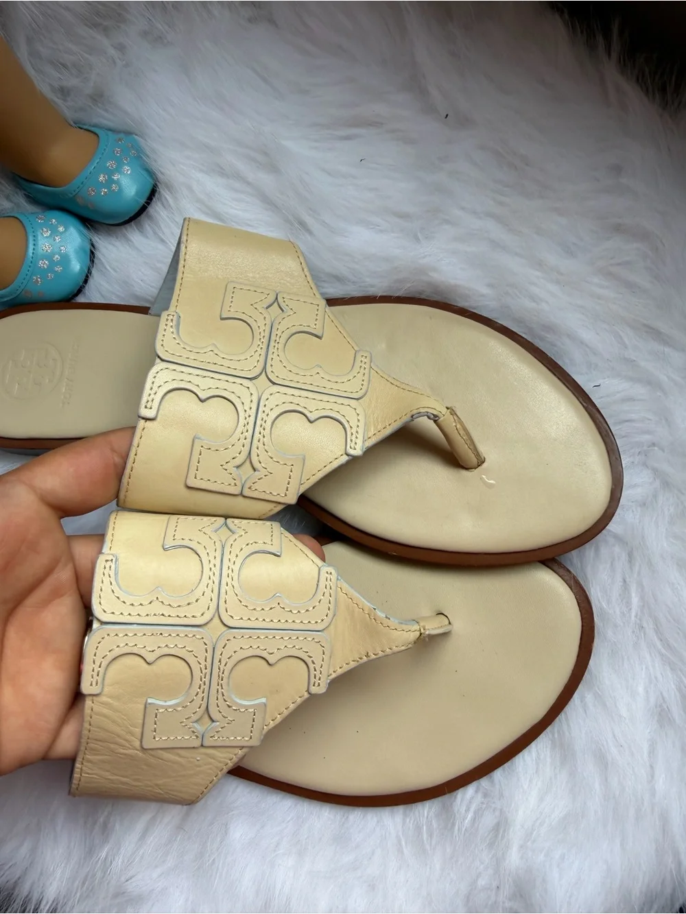 Tory Burch Cream Leather Miller Thong Sandals size 8